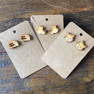 Set of 3 homemade wood earrings bees foxes campers